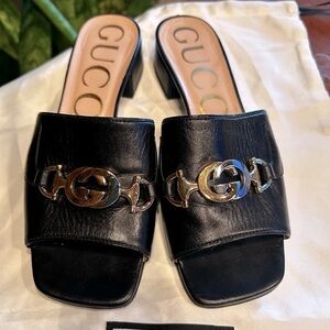 GUCCI Zumi Leather Slides Size 34.5, US sz 5